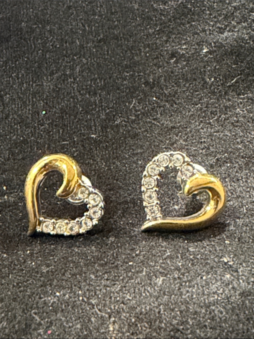Heart-Shaped Crystal Stud Earrings - Silver Tone gold tone